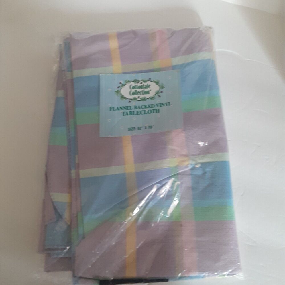 Cottontale Collection Pastel Plaid Flannel/Vinyl Easter 52 x 70 Tablecloth